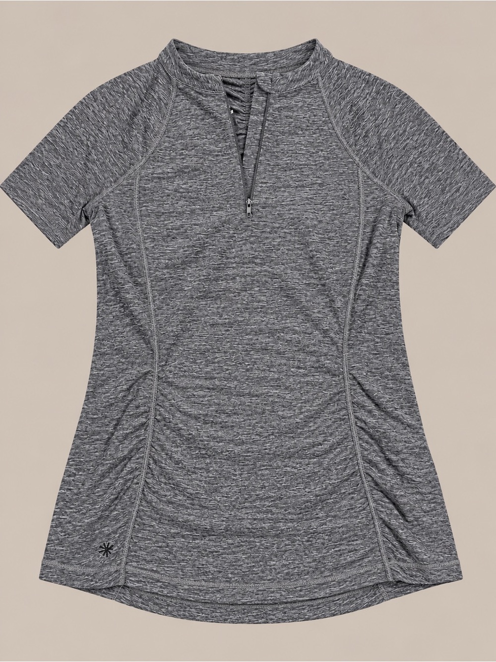 Athleta Gray Heather Short-Sleeve Active Zip Tee